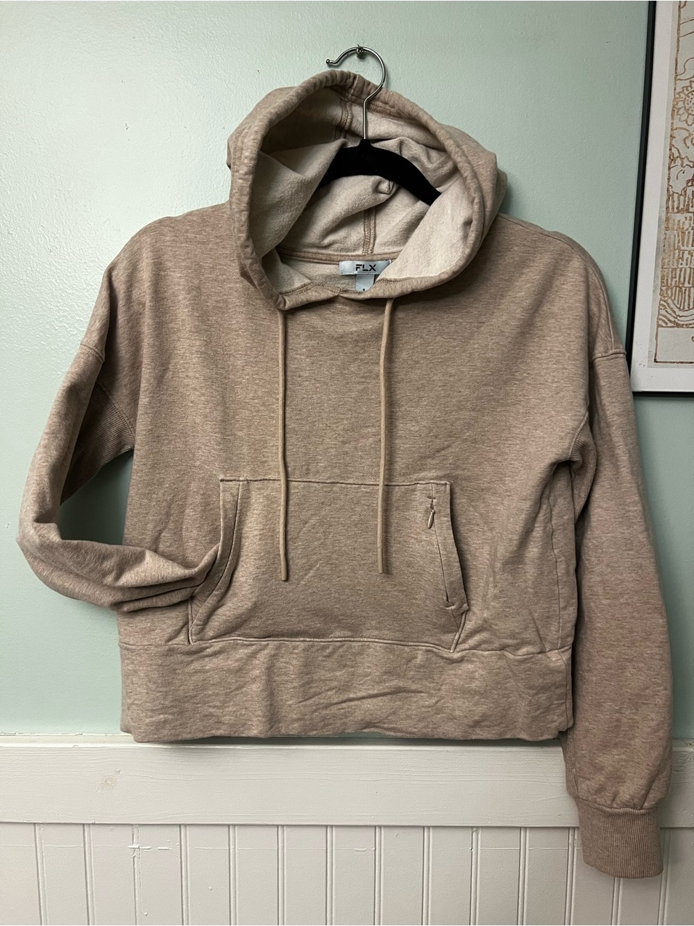 FLX Women’s Beige / tan Pullover Hoodie with pockets size small fall neutral